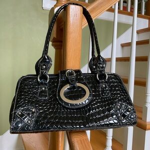 Elegant Black Crocodile-Embossed Handbag